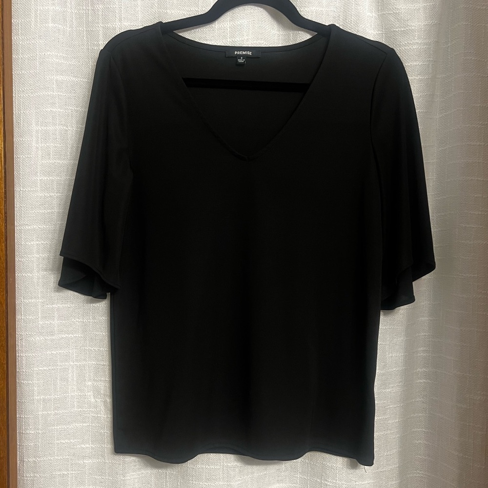 Black Short Sleeve Work Blouse